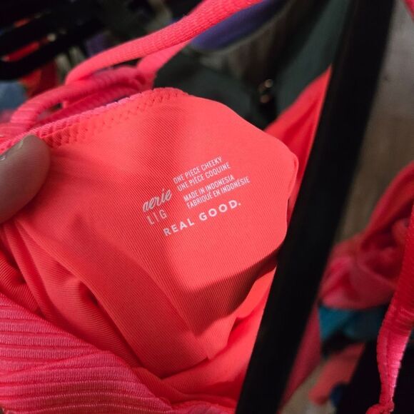 Aerie Cheeky One Piece Swim Hot Pink Medium Long - Picture 7 of 7